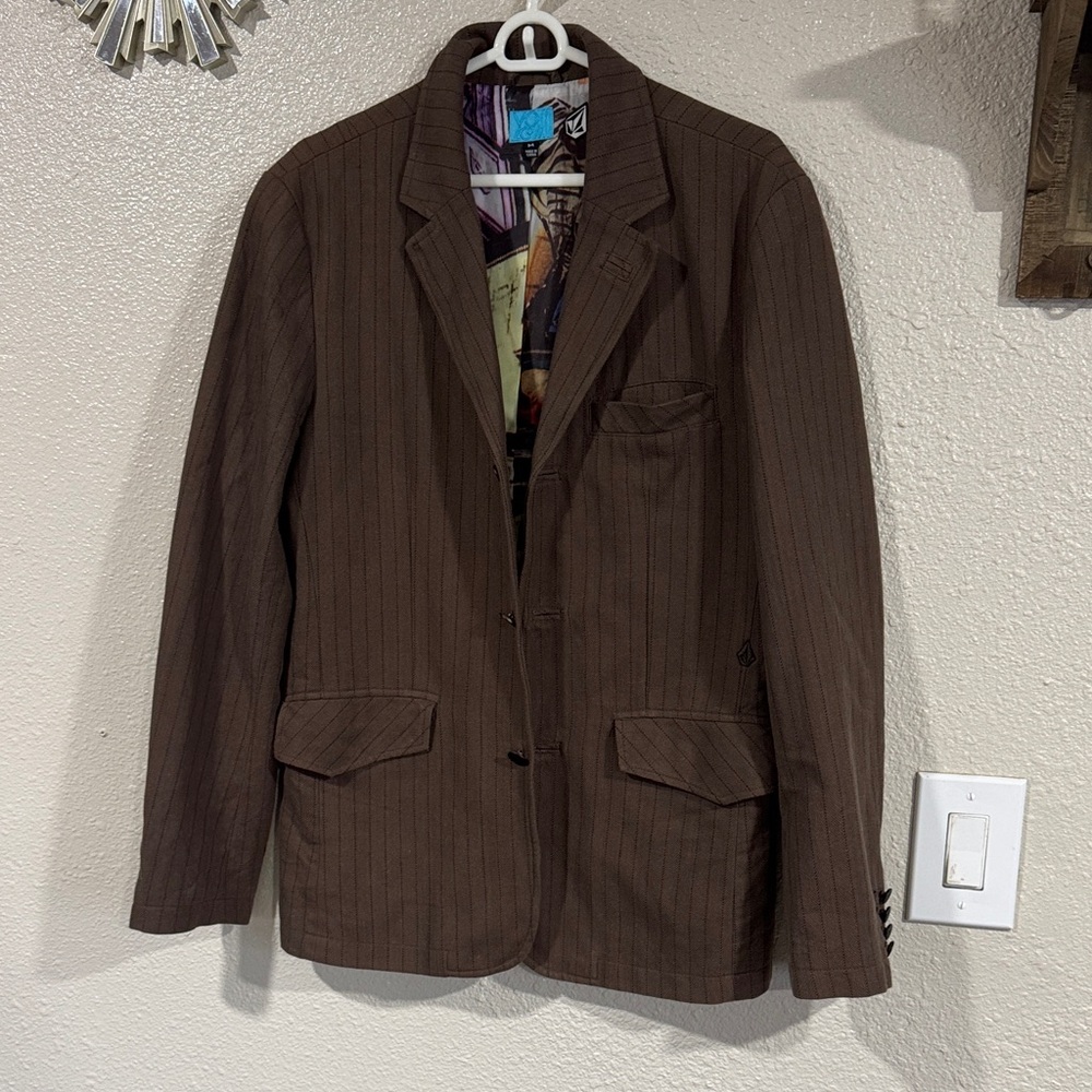 Volcom Dark Brown Pinstripe Blazer very good pre owned condition.